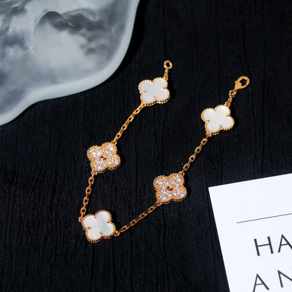 [💎ROSE💎]CLOVER BRACELET 5 MOTIF WHITE MOP DIAMOND