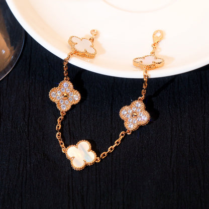 [💎ROSE💎]CLOVER BRACELET 5 MOTIF WHITE MOP DIAMOND