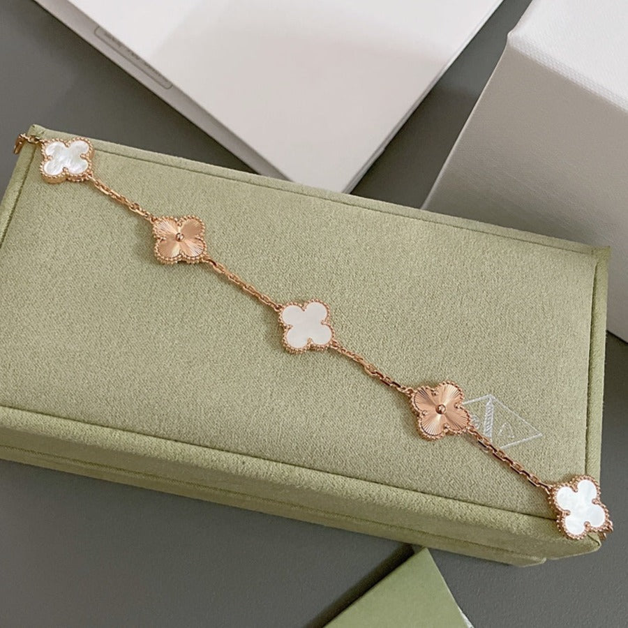 [Rose Tomorrow]CLOVER BRACELET 5 MOTIF WHITE MOP PINK GOLD