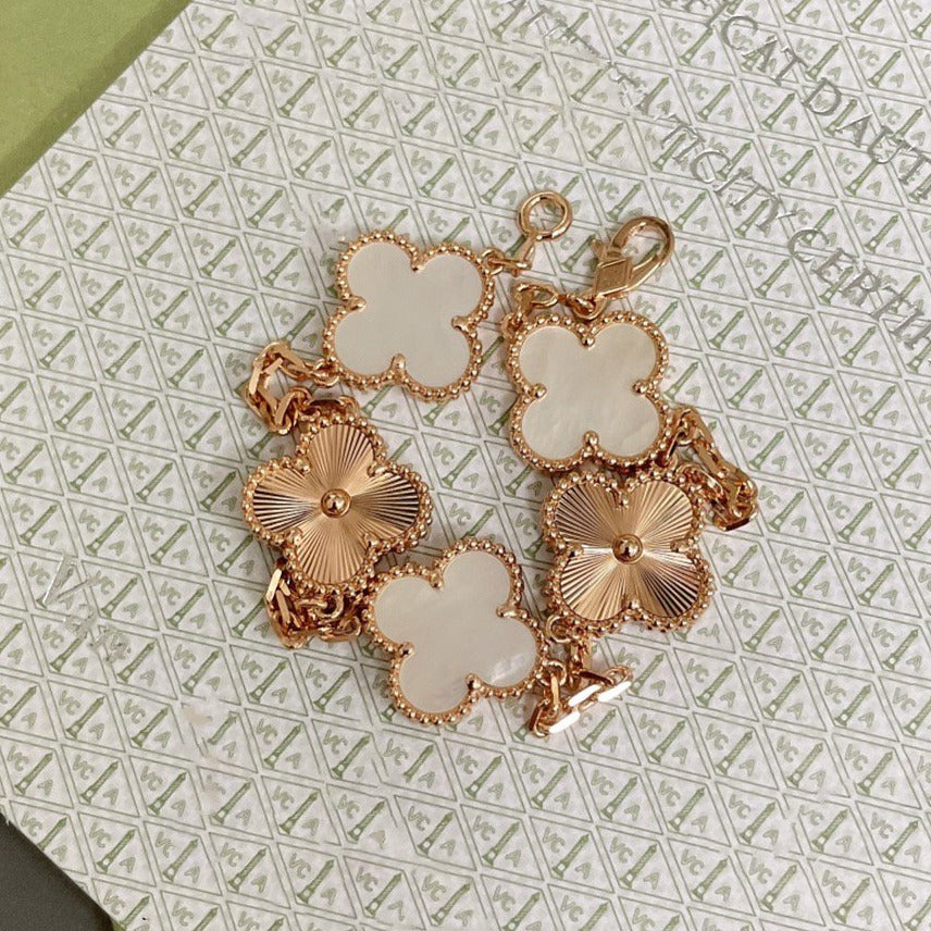 [Rose Tomorrow]CLOVER BRACELET 5 MOTIF WHITE MOP PINK GOLD