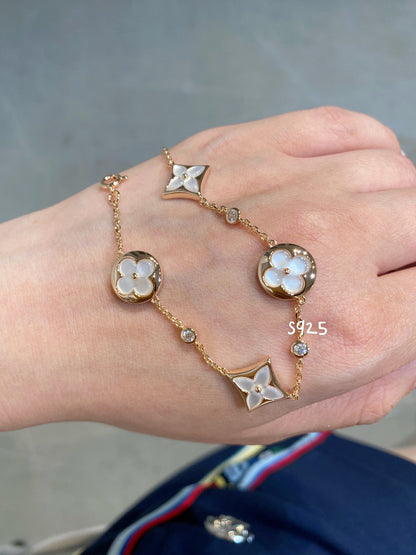 [Rose Tomorrow]STAR AND SUN 4 MOTIF WHITE MOP PINK GOLD BRACELET