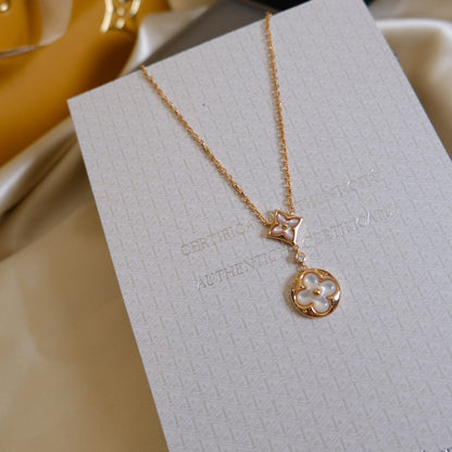 [Rose Tomorrow]STAR AND SUN WHITE MOP 2 MOTIF PINK GOLD NECKLACE