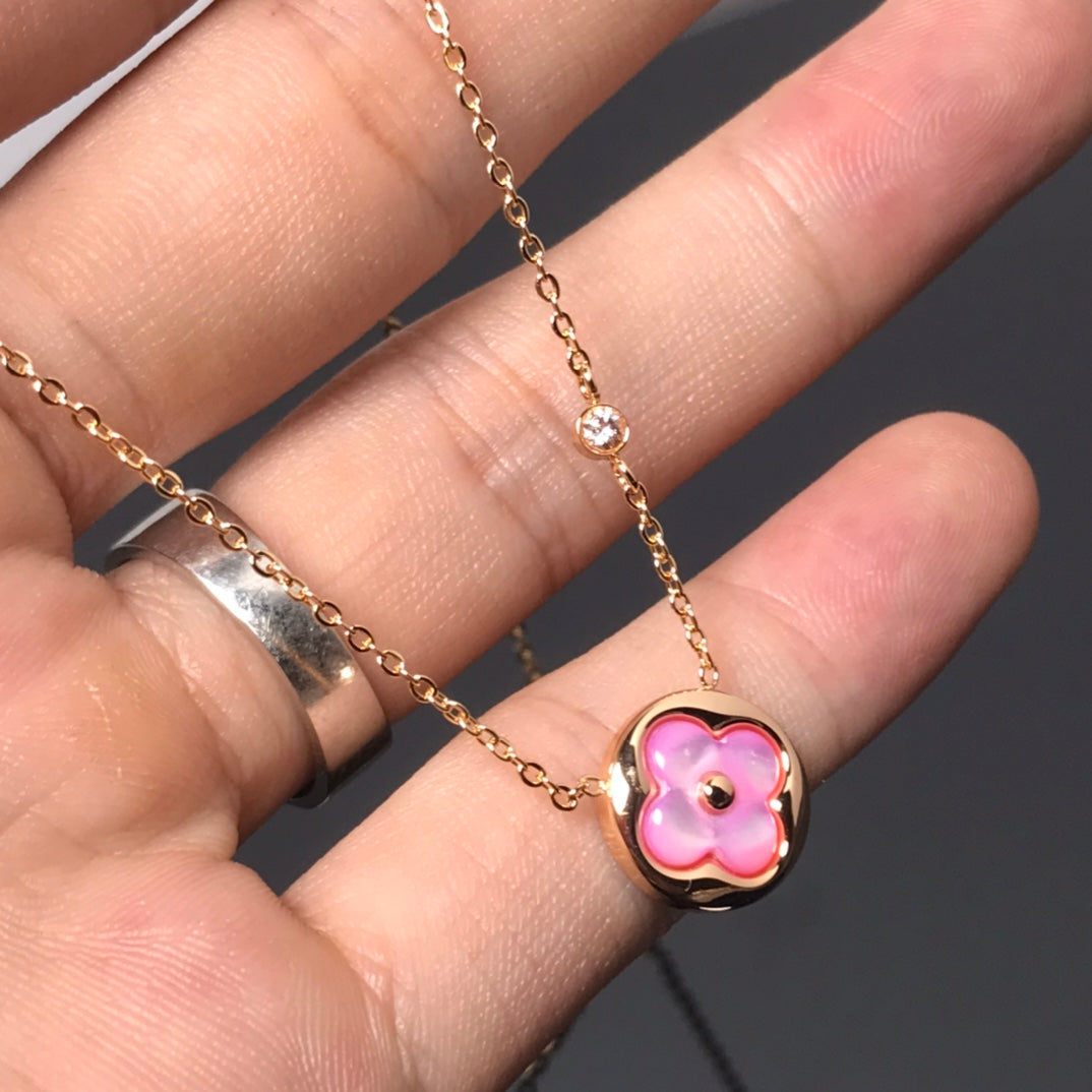 [Rose Tomorrow] COLOR BLOSSOM PINK MOP SUN GOLD NECKLACE