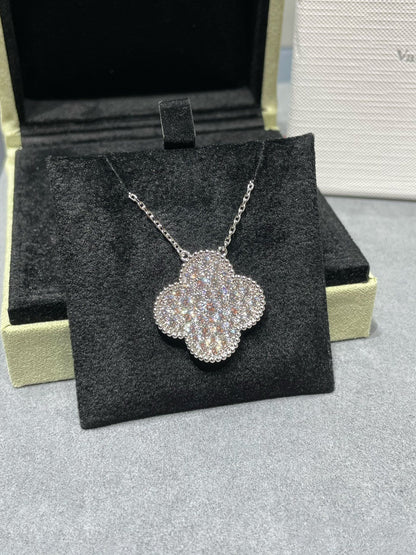 [Rose Tomorrow]CLOVER 25MM LARGE PENDANT DIAMOND PAVED SILVER NECKLACE