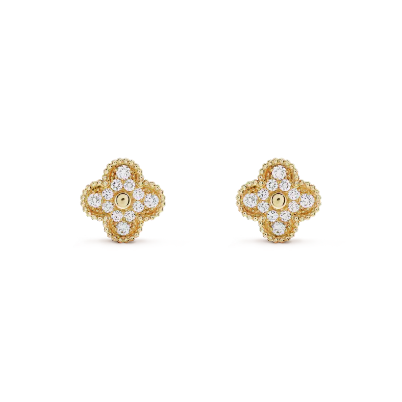 [Rose Tomorrow]CLOVER MEDIUM 1 MOTIFS FUll DIAMOND EARRINGS