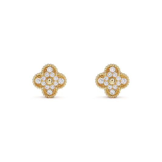 [Rose Tomorrow]CLOVER MEDIUM 1 MOTIFS FUll DIAMOND EARRINGS