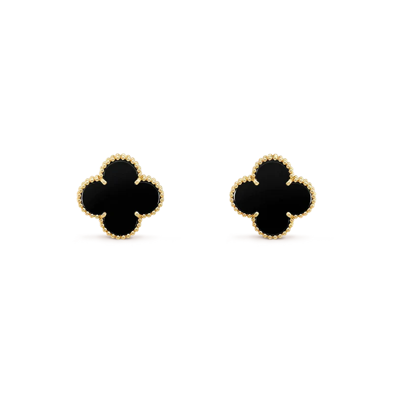 [💎ROSE💎]CLOVER MEDIUM 1 MOTIFS  ONYX STUD EARRINGS