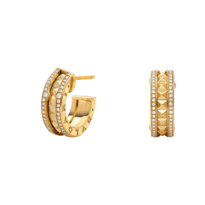 [Rose Tomorrow]ZERO 1 ROCK GOLD EARRINGS WITH STUDDED SPIRAL AND PAVED DIAMONDS