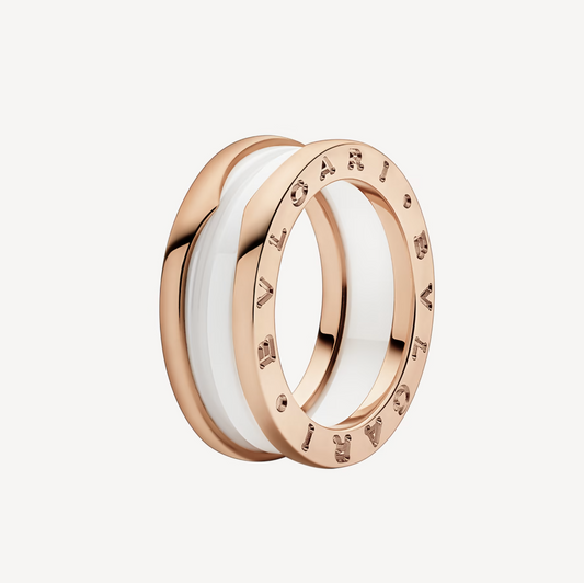 [Rose Tomorrow]ZERO 1 TWO-BAND LOOPS AND WHITE CERAMIC SPIRAL PINK GOLD RING