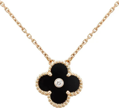 [Rose Tomorrow]CLOVER 15MM DIAMOND ONYX NECKLACE