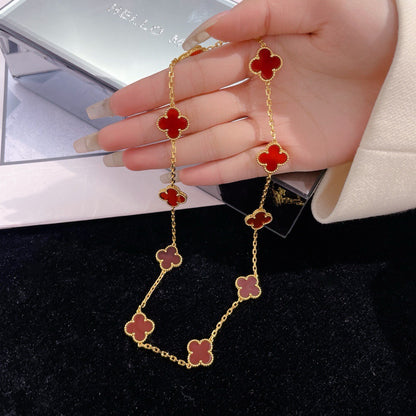 [Rose Tomorrow]Clover 10 Motifs Red Chalcedony Necklace.