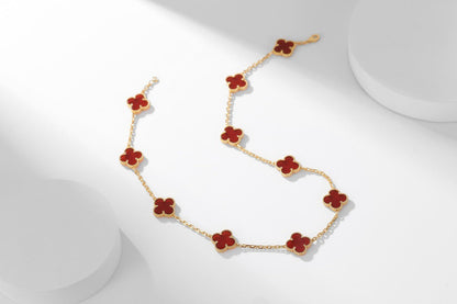 [Rose Tomorrow]Clover 10 Motifs Red Chalcedony Necklace.