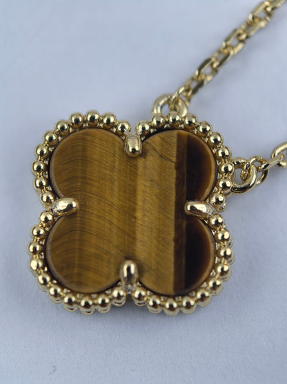 [💎ROSE💎]CLOVER 25MM GOLD TIGER'S EYE  BIG CLOVER NECKLACE