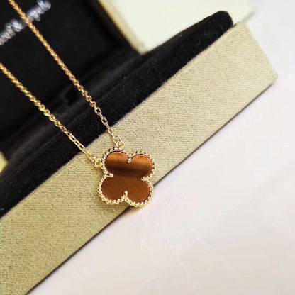 [💎ROSE💎]CLOVER 25MM GOLD TIGER'S EYE  BIG CLOVER NECKLACE