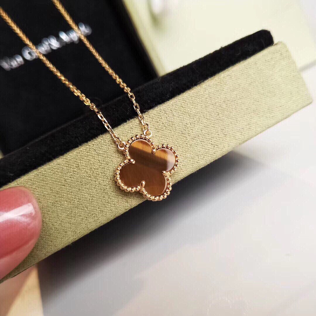 [💎ROSE💎]CLOVER 25MM GOLD TIGER'S EYE  BIG CLOVER NECKLACE