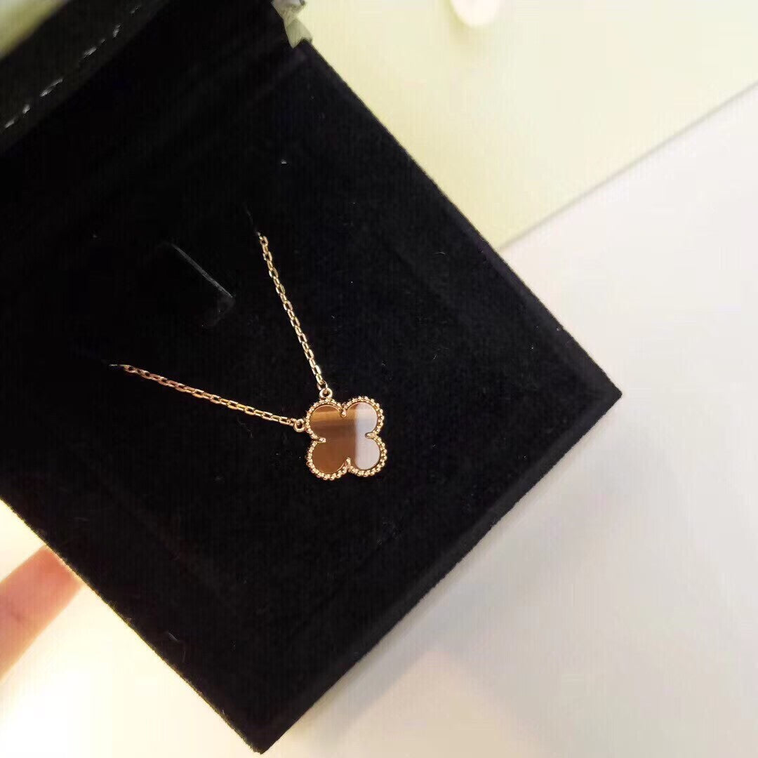 [💎ROSE💎]CLOVER 25MM GOLD TIGER'S EYE  BIG CLOVER NECKLACE