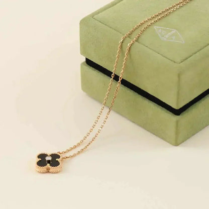 [Rose Tomorrow]CLOVER 15MM DIAMOND ONYX NECKLACE