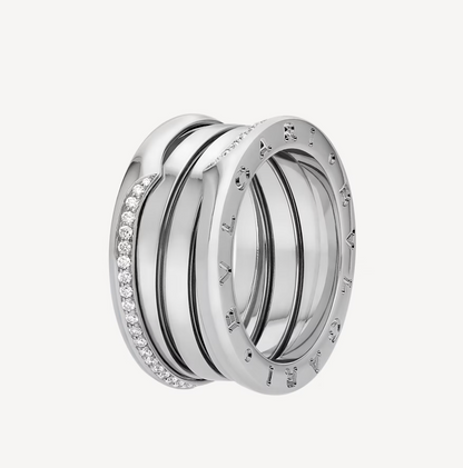 [Meteor Jewels]ZERO 1 THREE-BAND WITH DEMI-PAVED DIAMONDS ON THE EDGES RING