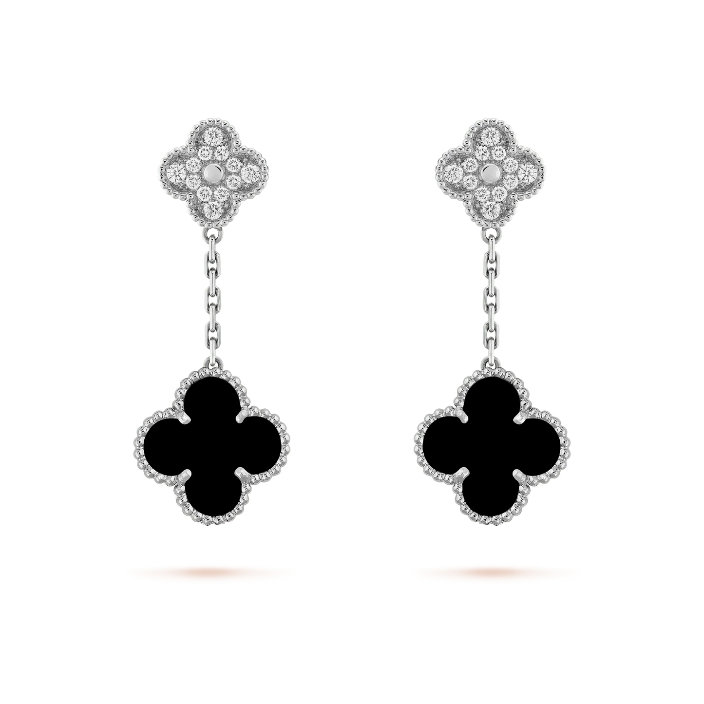 [Rose Tomorrow]CLOVER 2 MOTIFS  DIAMOND ONYX EARRINGS SILVER