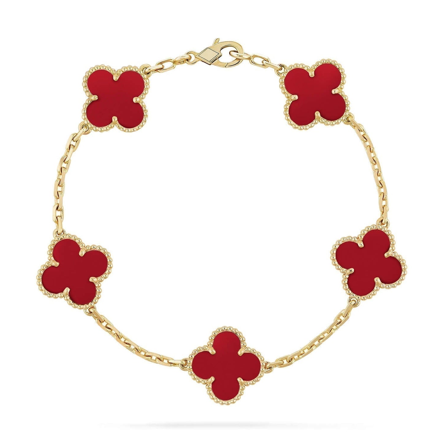 [💎ROSE💎]CLOVER 5 MOTIFS RED AGATE  BRACELET