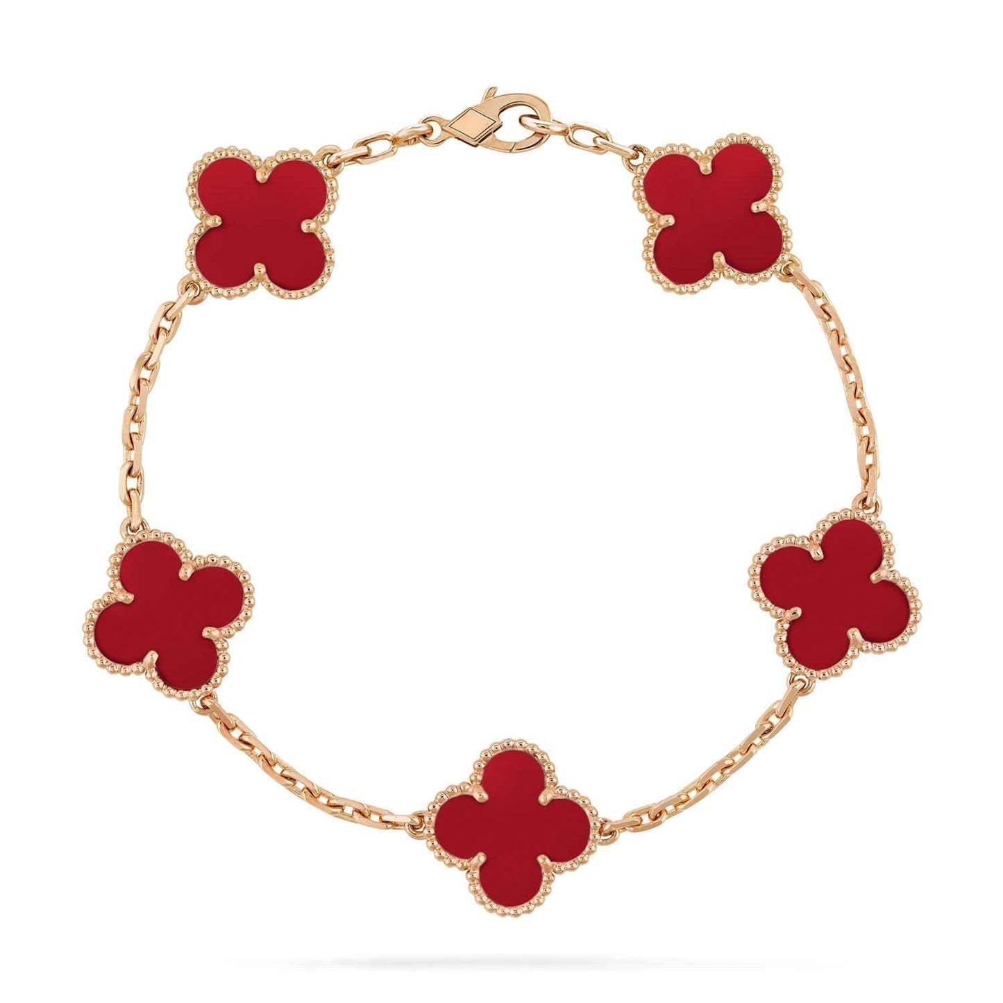 [💎ROSE💎]CLOVER 5 MOTIFS RED AGATE  BRACELET