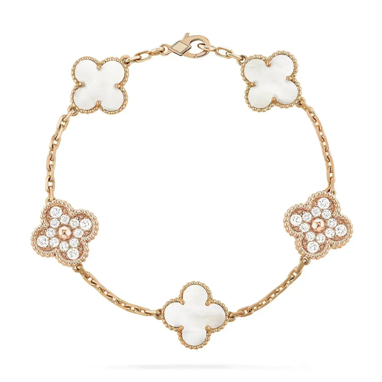 [Rose Tomorrow]CLOVER BRACELET 5 MOTIF WHITE MOP DIAMOND