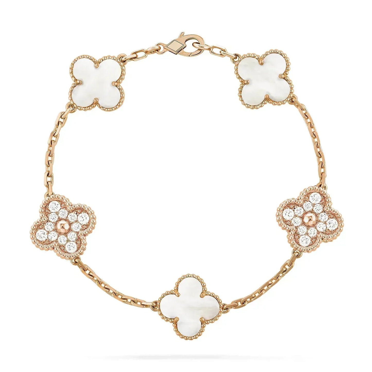 [💎ROSE💎]CLOVER BRACELET 5 MOTIF WHITE MOP DIAMOND