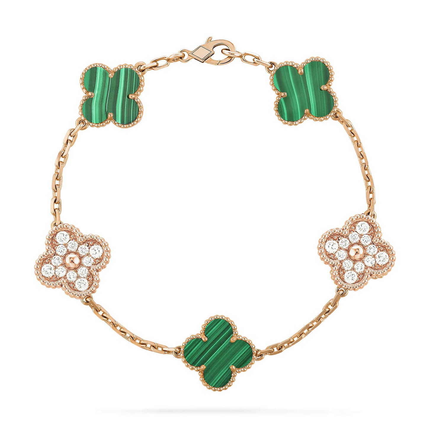 [Rose Tomorrow]CLOVER  5 MOTIF MALACHITE DIAMOND BRACELET