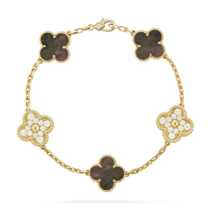 [💎ROSE💎]CLOVER 5 MOTIF GRAY MOP DIAMOND BRACELET