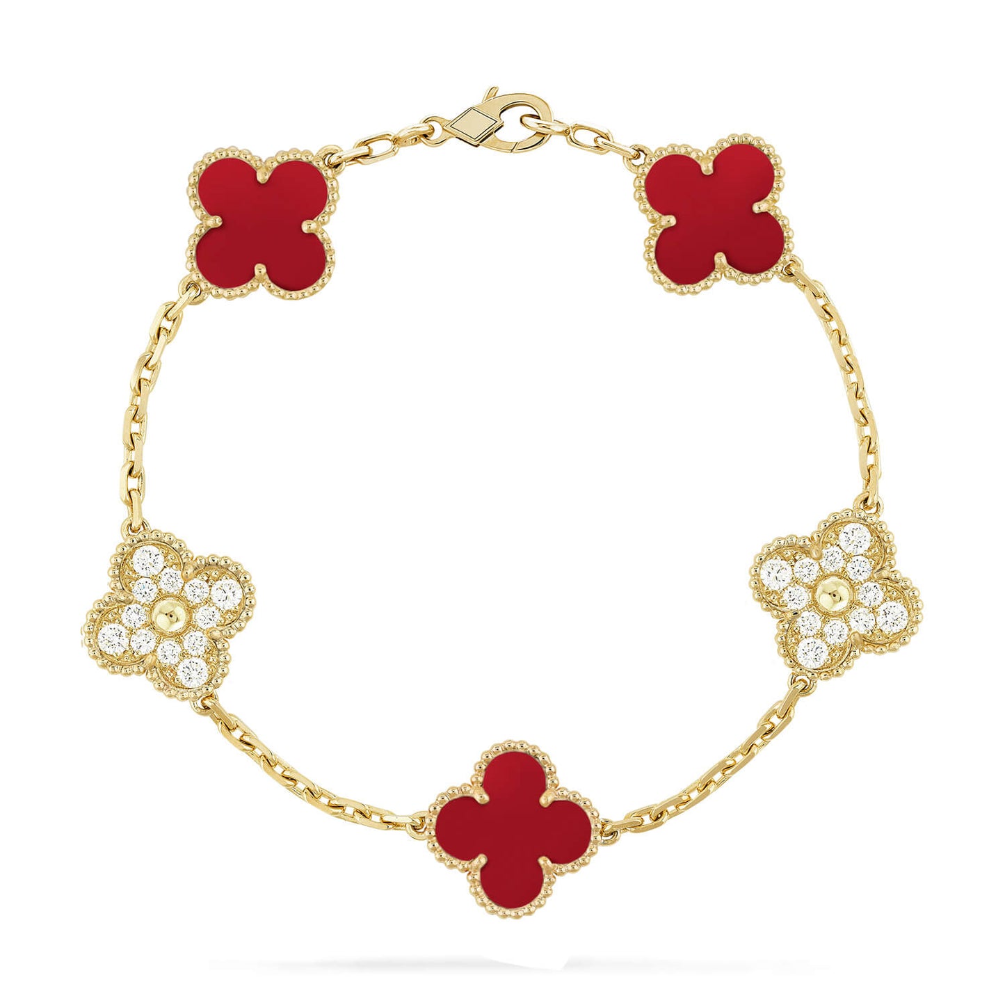 [Rose Tomorrow]CLOVER 5 MOTIFS CARNELIAN DIAMOND BRACELET