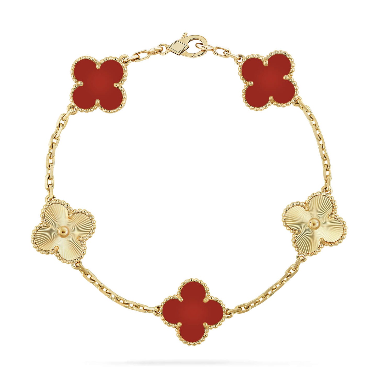 [💎ROSE💎]CLOVER  5 MOTIFS CARNELIAN GOLD BRACELET