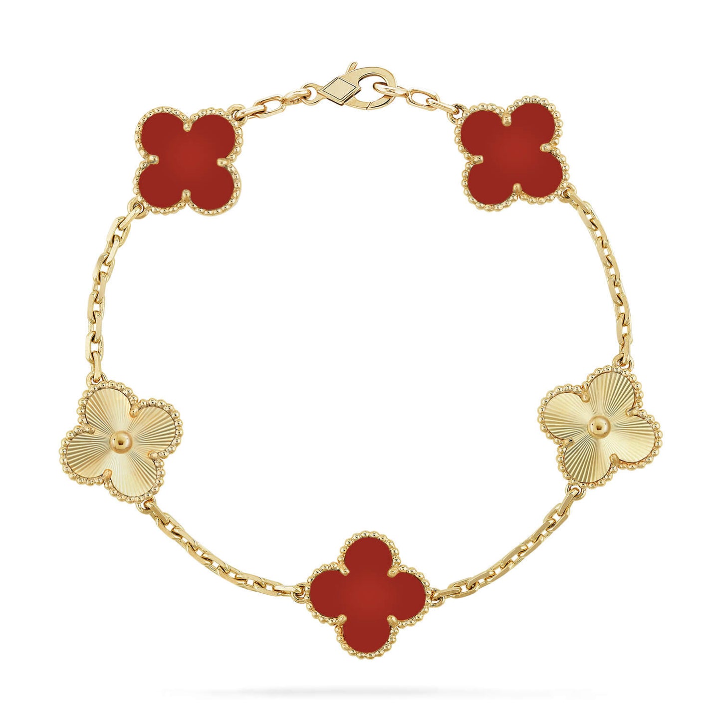 [Rose Tomorrow]CLOVER  5 MOTIFS CARNELIAN GOLD BRACELET