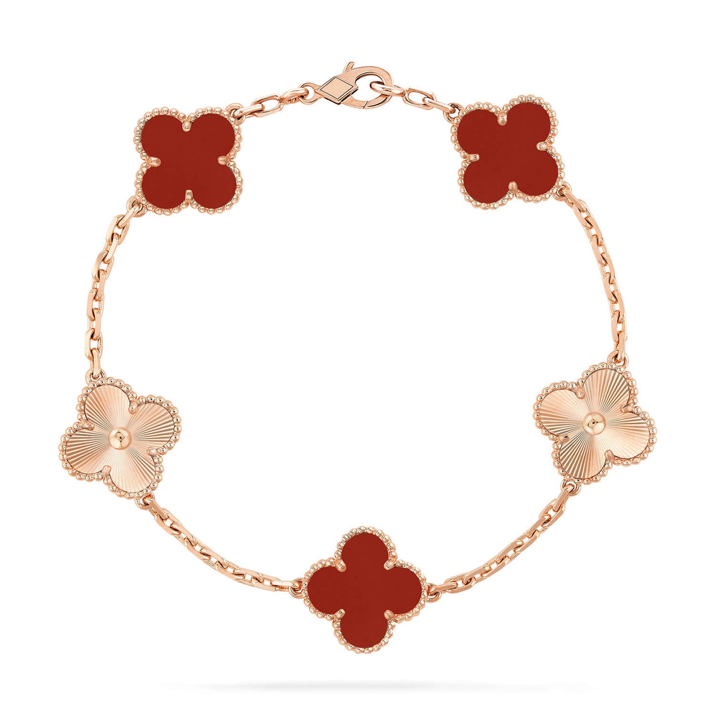 [💎ROSE💎]CLOVER  5 MOTIFS CARNELIAN GOLD BRACELET