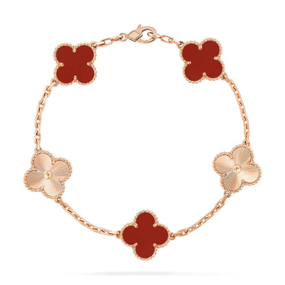 [💎ROSE💎]CLOVER  5 MOTIFS CARNELIAN GOLD BRACELET