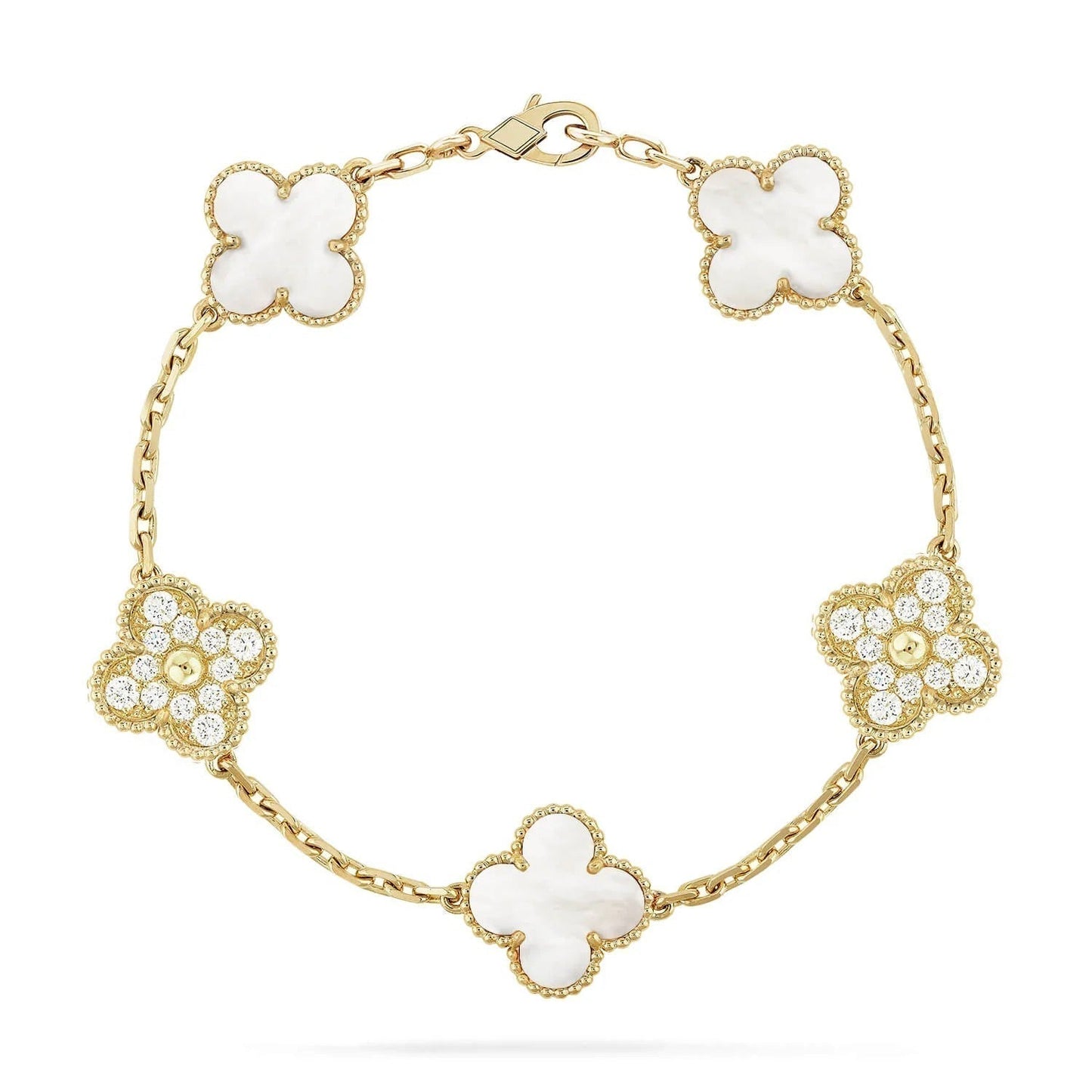 [💎ROSE💎]CLOVER BRACELET 5 MOTIF WHITE MOP DIAMOND