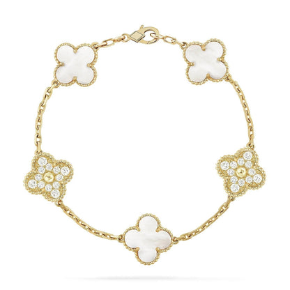 [💎ROSE💎]CLOVER BRACELET 5 MOTIF WHITE MOP DIAMOND