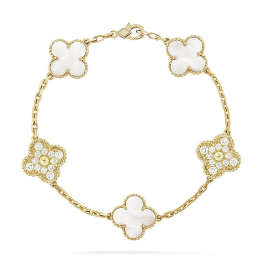 [💎ROSE💎]CLOVER BRACELET 5 MOTIF WHITE MOP DIAMOND
