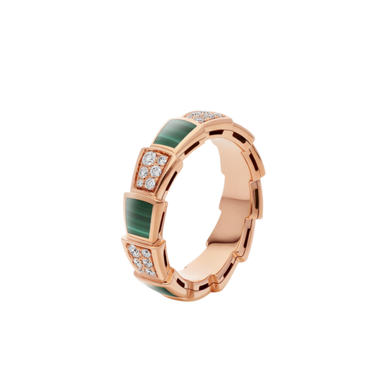 [Rose Tomorrow]SERPENTI RING PINK GOLD MALACHITE DIAMOND PAVED 4MM