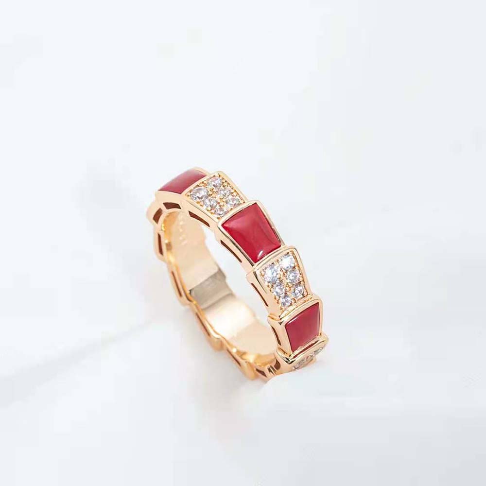 [Rose Tomorrow]SERPENTI RING PINK GOLD CARNELIAN DIAMOND PAVED 4MM