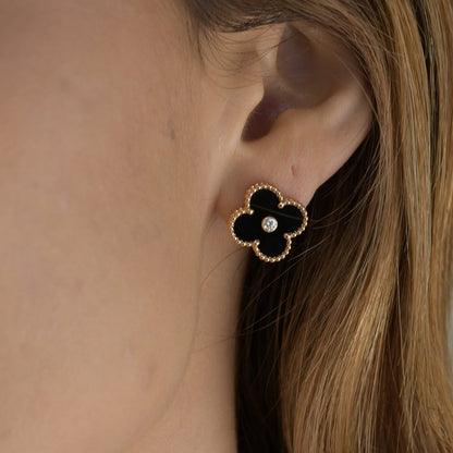 [Rose Tomorrow]CLOVER MEDIUM 1 MOTIFS ONYX DIAMOND EARRINGS