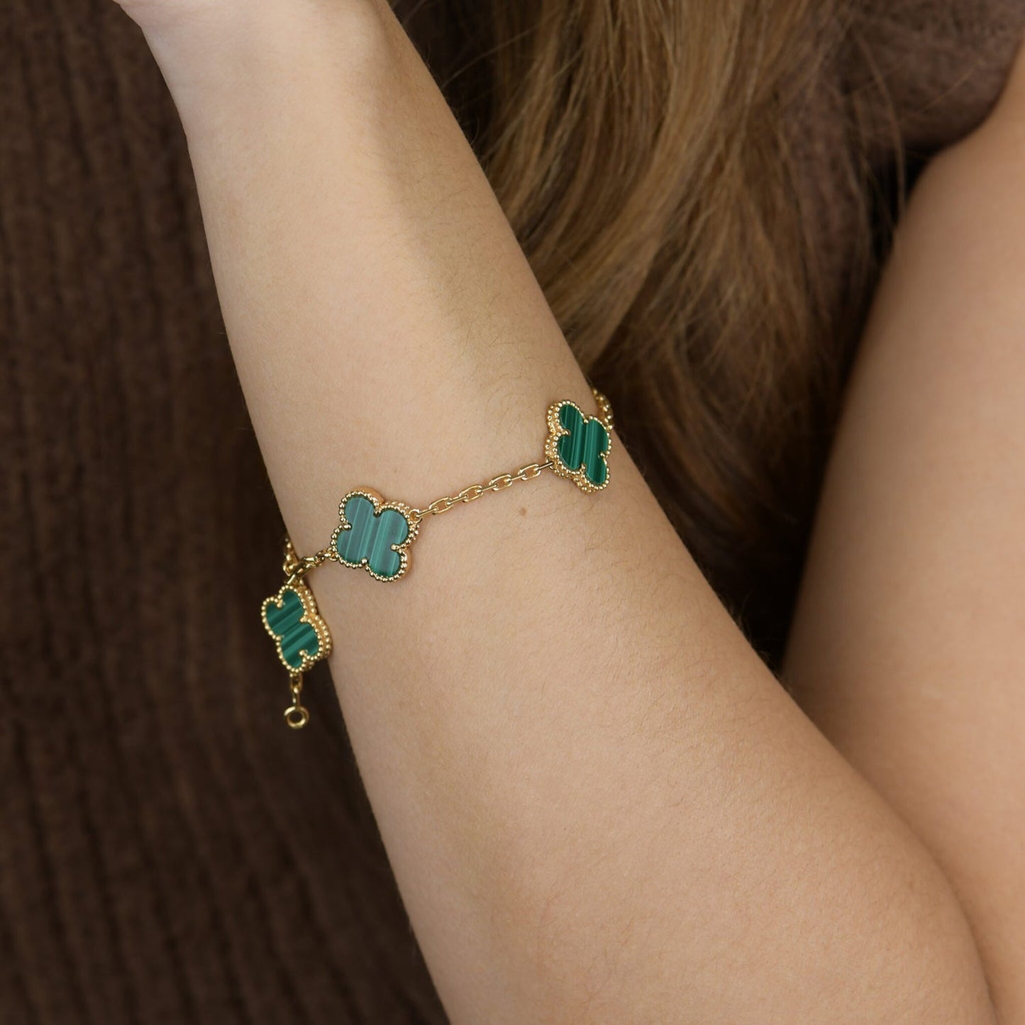 [Rose Tomorrow]CLOVER 5 MOTIFS MALACHITE BRACELET