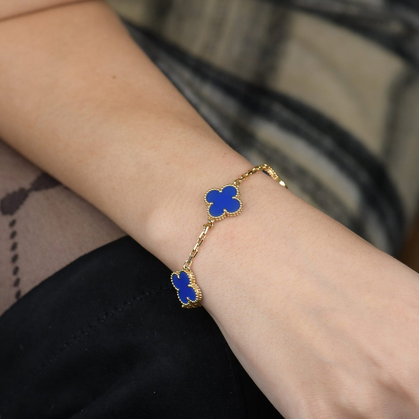 [Rose Tomorrow]CLOVER 5 MOTIFS BLUE AGATE BRACELET