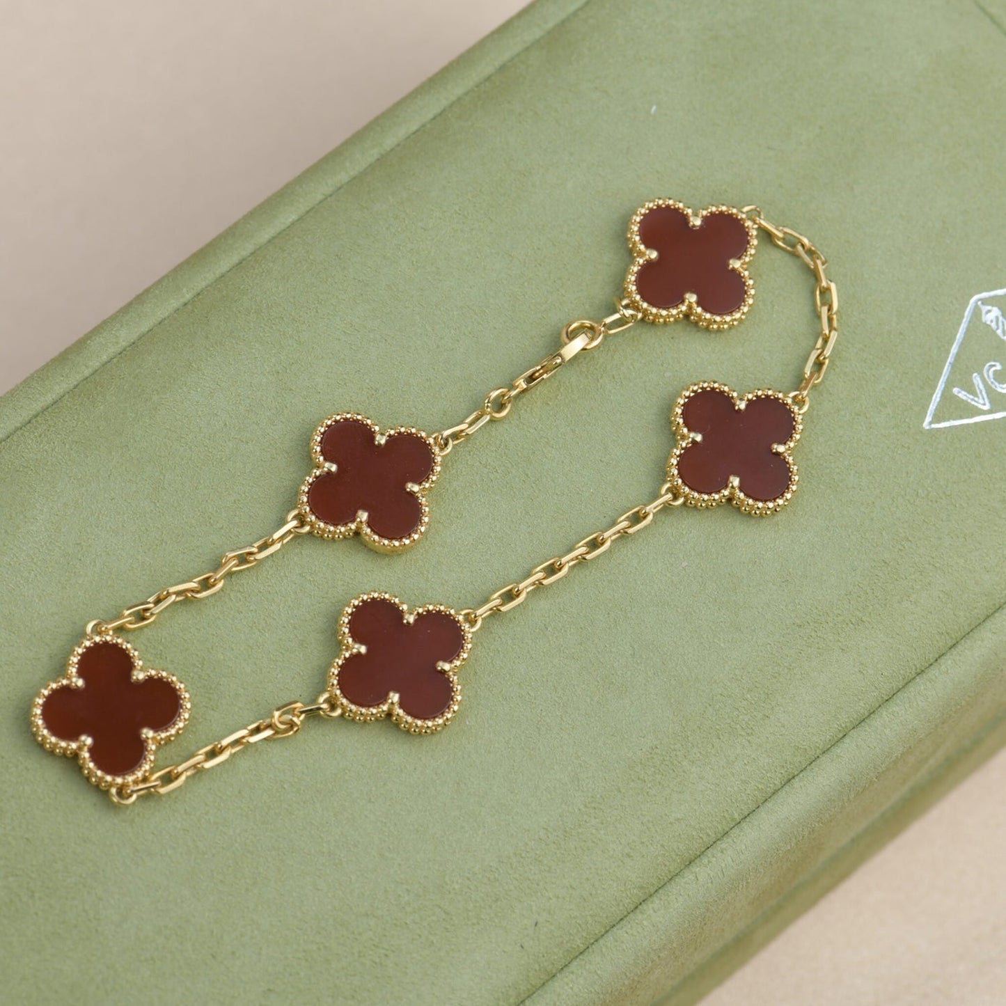 [💎ROSE💎]CLOVER 5 MOTIFS RED AGATE  BRACELET