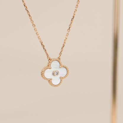 [Rose Tomorrow]CLOVER 15MM DIAMOND WHITE FRITILLARIA NECKLACE