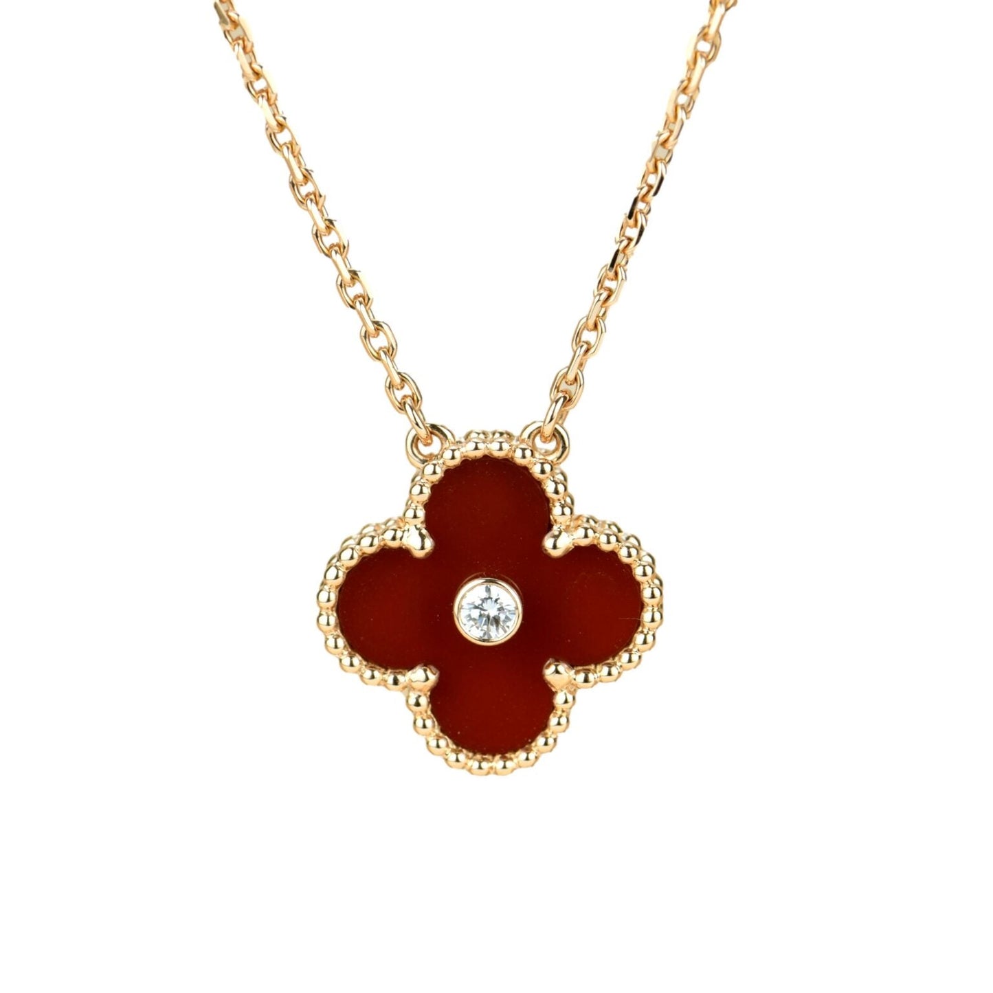 [Rose Tomorrow]CLOVER 15MM DIAMOND CARNELIAN NECKLACE