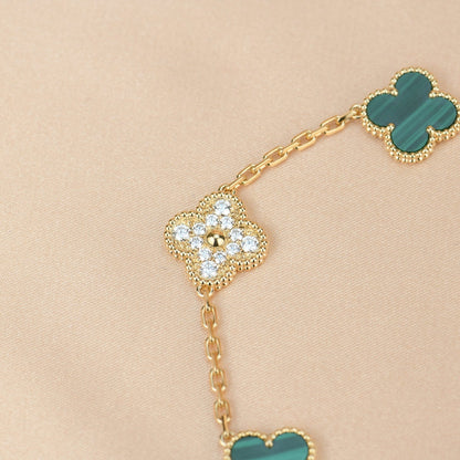 [Rose Tomorrow]CLOVER  5 MOTIF MALACHITE DIAMOND BRACELET