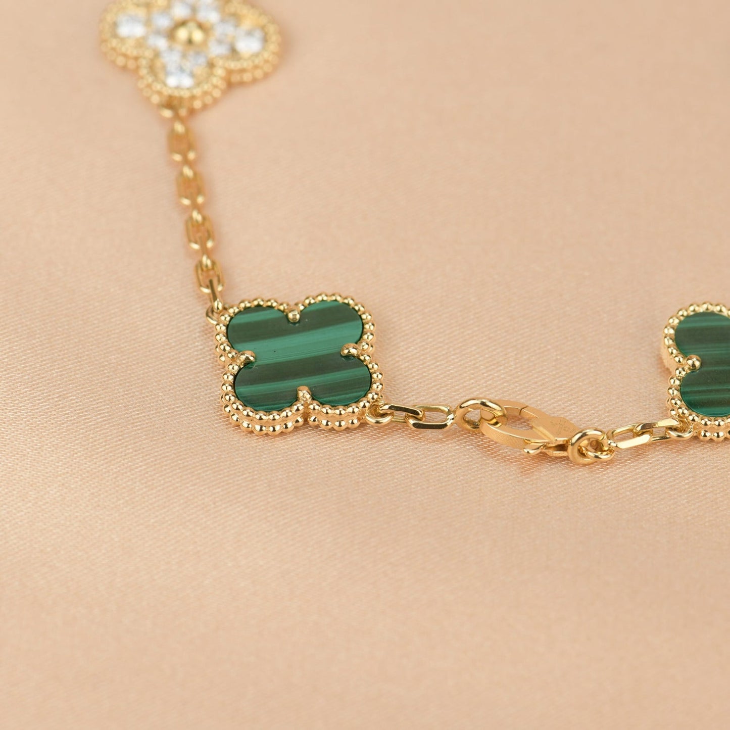 [Rose Tomorrow]CLOVER  5 MOTIF MALACHITE DIAMOND BRACELET