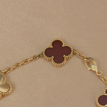 [💎ROSE💎]CLOVER  5 MOTIFS CARNELIAN GOLD BRACELET