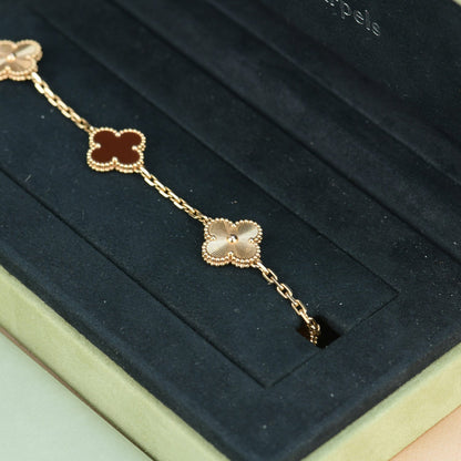 [💎ROSE💎]CLOVER  5 MOTIFS CARNELIAN GOLD BRACELET