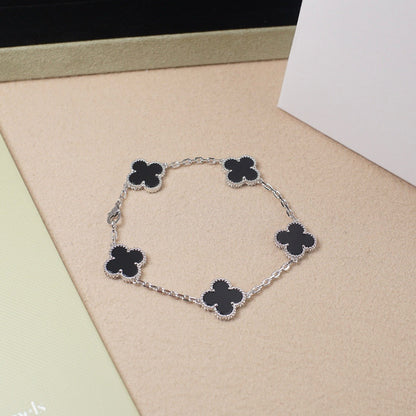 [Rose Tomorrow]CLOVER 5 MOTIF ONYXS  BRACELET SILVER